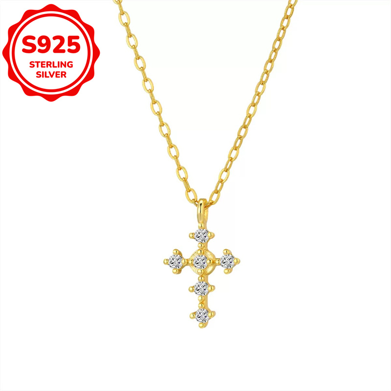 Women's Minimalist S925 Sterling Silver Cross Pendant Necklace